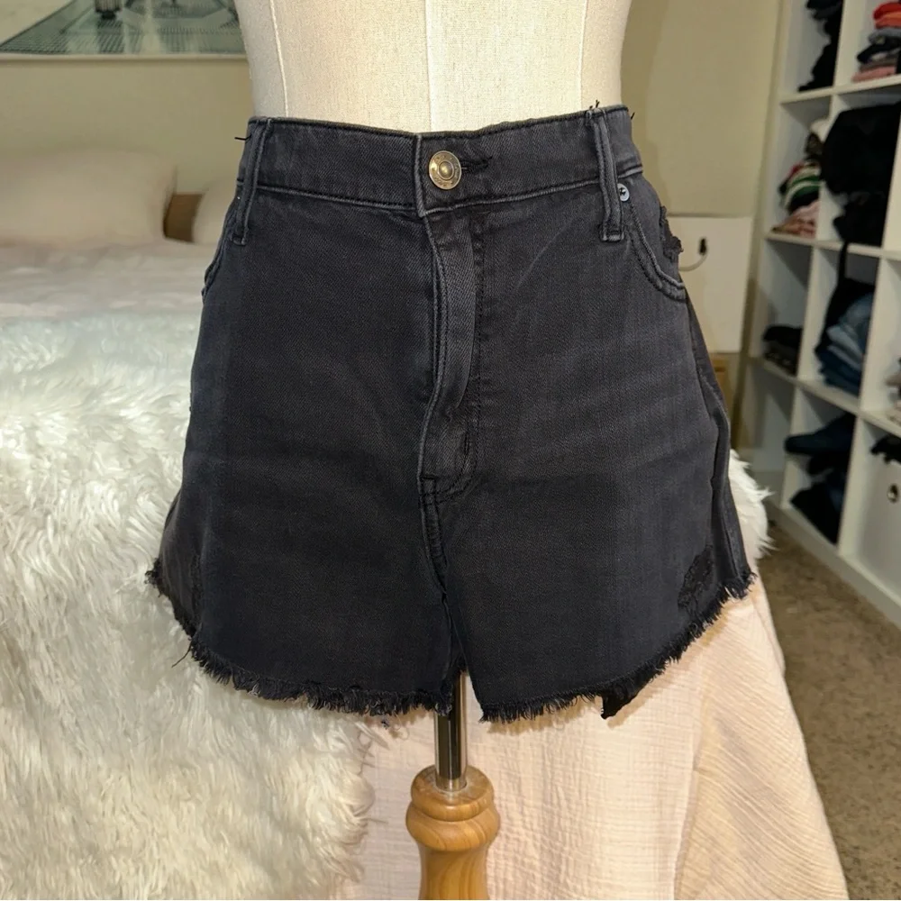 Aerie | Daydream Denim Shorts Black Distressed Frayed Hem Stretch Waist L